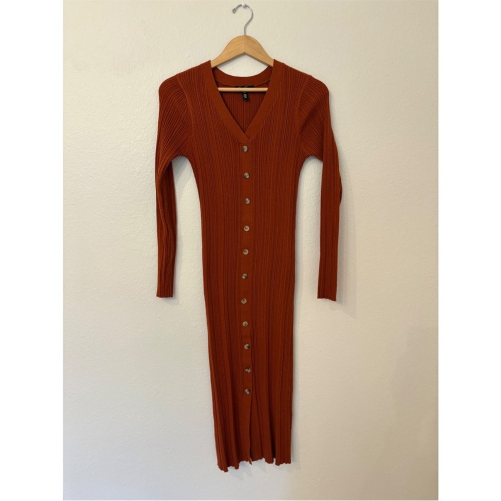 🧡🍂Jessica Simpson Rust Ribbed Midi Button Down Dress🍂🧡 Size Medium - Picture 2 of 10
